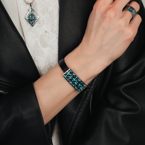 Браслет Fiore Luna на кожаном черном ремешке, CB03209-1A S фото 4